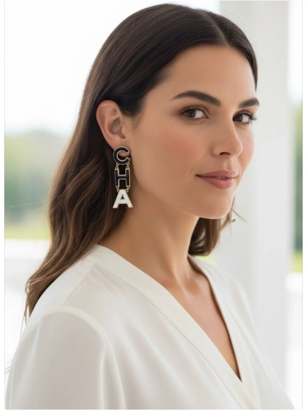 Gorgeous Black & White Enamel Letter Drop Earrings - Picture 2 of 2